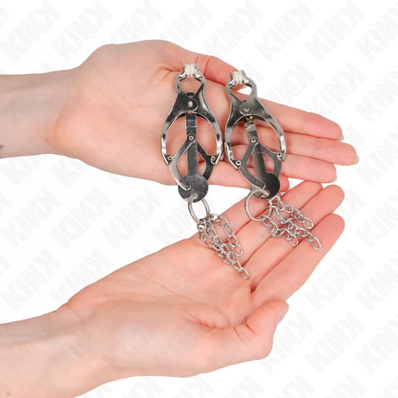 Kink - Japanese Clover Nipple Clamps With Little Chains Silver 2