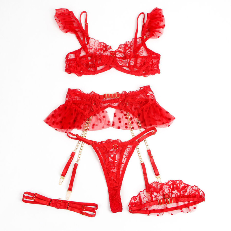 Subblime - 957513 lace bra and garter set red l/xl 2