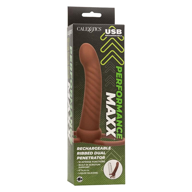 Calexotics - Maxx Ribbed Dual Penetrator 10 Vibrations Brown 10
