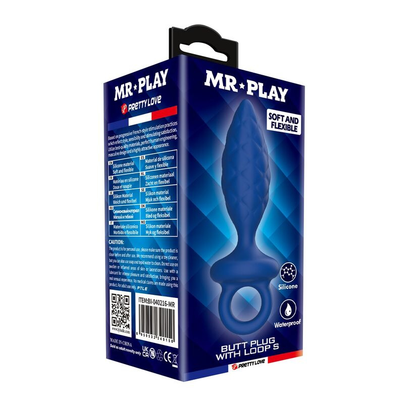 Mr play - textured anal plug with ring blue s 2