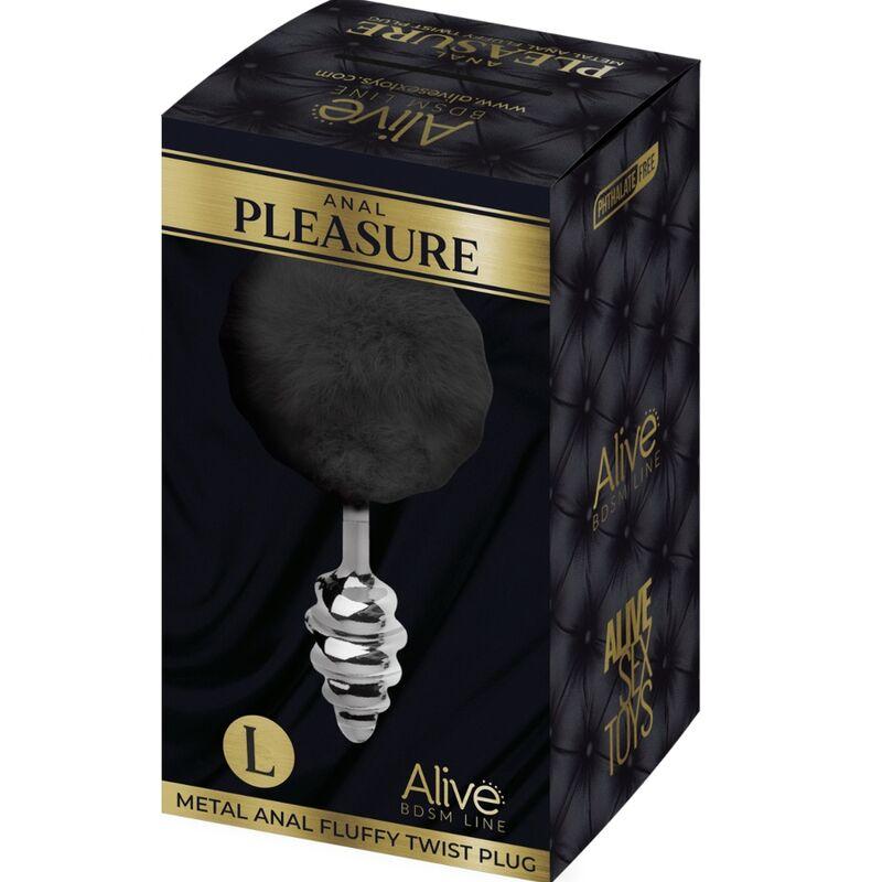 Alive - Anal Pleasure Plug Spiral Metal Fluffy Black Size L