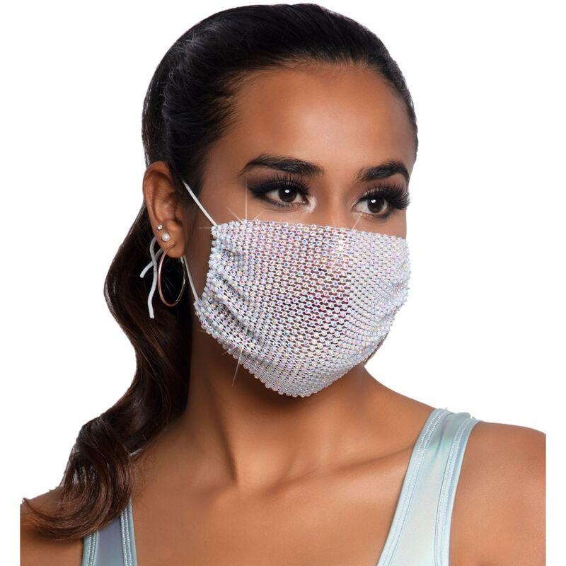 Leg Avenue Harlow Rhinest Face Mask - White