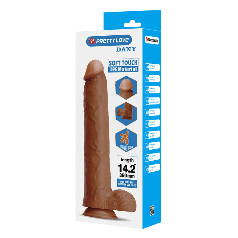 Pretty love - dany realistic flexible dildo with suction cup 36 cm -Ø- 5.6 cm brown 6