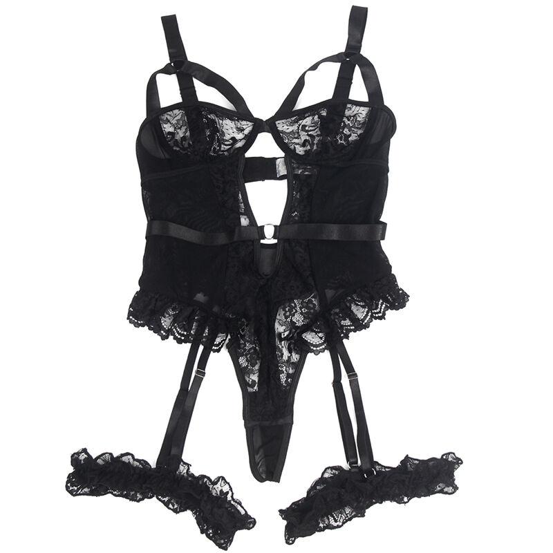 Subblime - Teddy With Garter With Lace Detail And Strips Black L/Xl