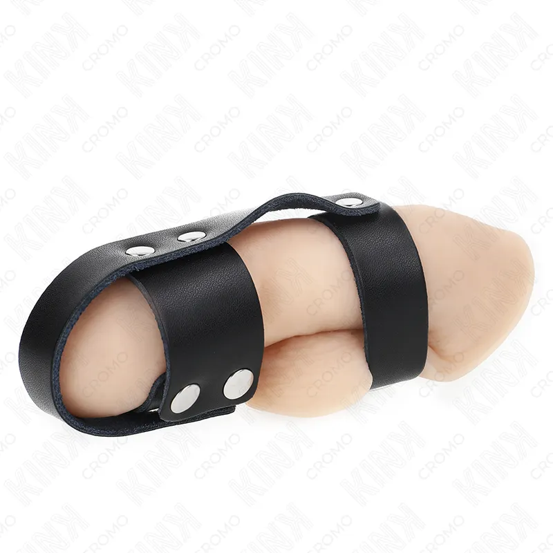 Kink - leather penis cage ring with adjustable ball divider