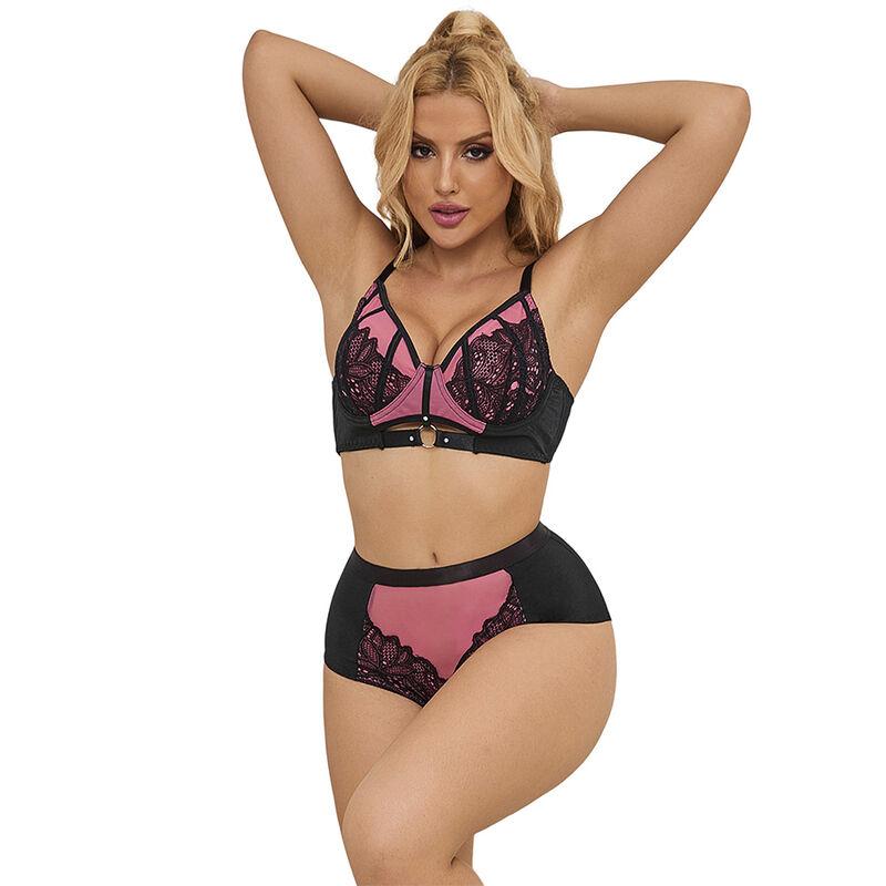 Subblime - 955588 pink patent leather mesh zipper bra set l/xl