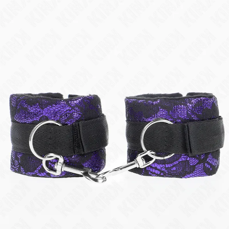 Kink - Short Velvet Lace Wrist Restraints And Nylon Bind Purple / Black 23 X 6.5 Cm