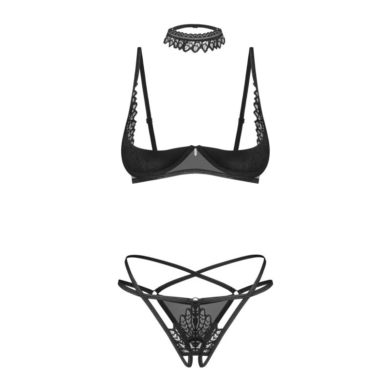 Obsessive - Donarella 3-Piece Crotchless Set Black Xs/S