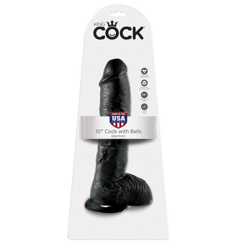 King Cock 10&Quot; Cock Black With Balls 25.4 Cm