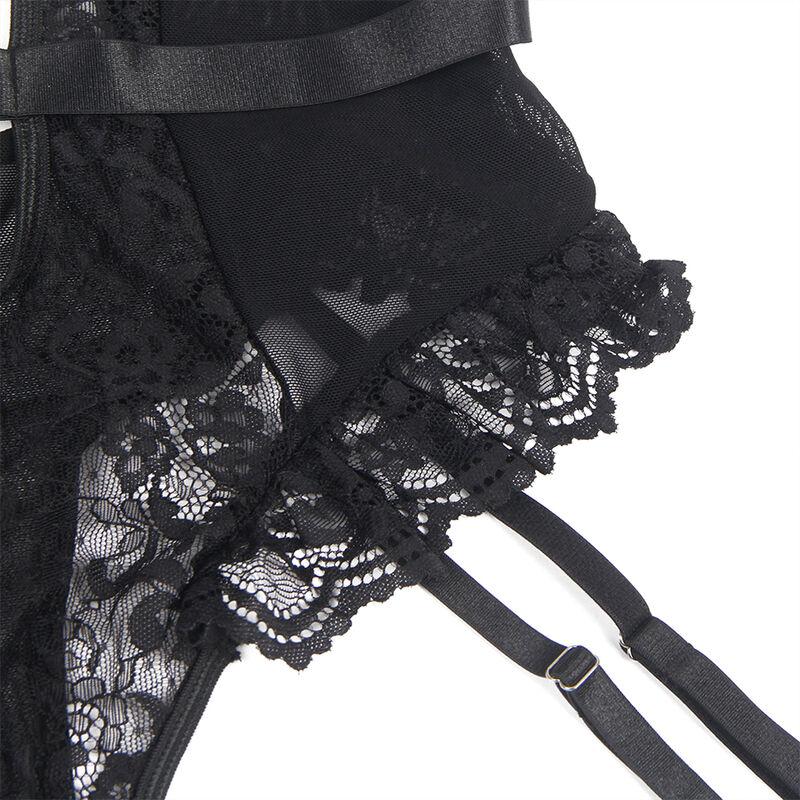 Subblime - Teddy With Garter With Lace Detail And Strips Black L/Xl