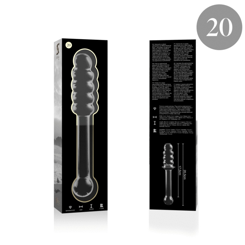 Nebula series by ibiza - model 20 dildo borosilicate glass clear 20.5 cm -o- 3 cm 3