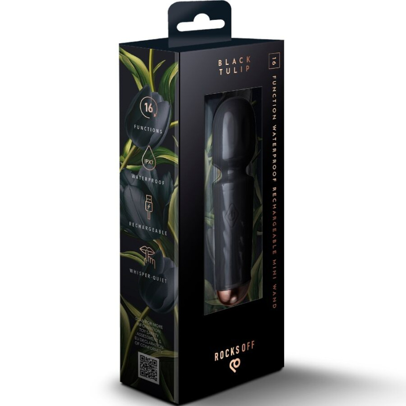 Rocks-off - mini rechargeable wand 16 functions black tulip 5