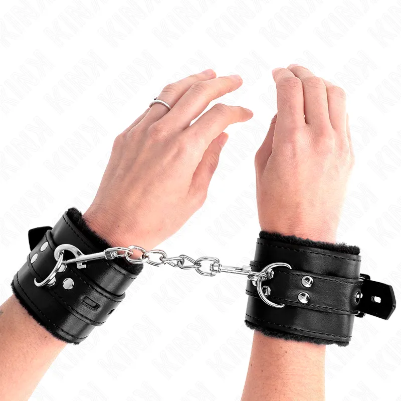 Kink - Fur Lined Wrist Restraints With Square Holes Black And Black Belt Adjustable 17-29 3