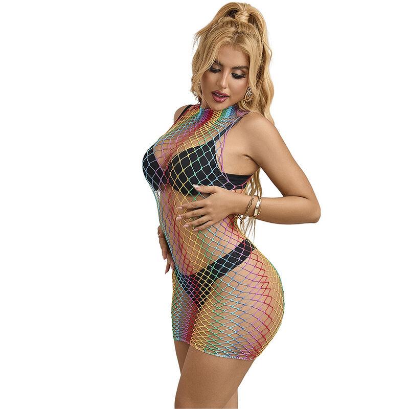 Subblime - 952433 rainbow high neck sleeveless fishnet bodystocking one size 3