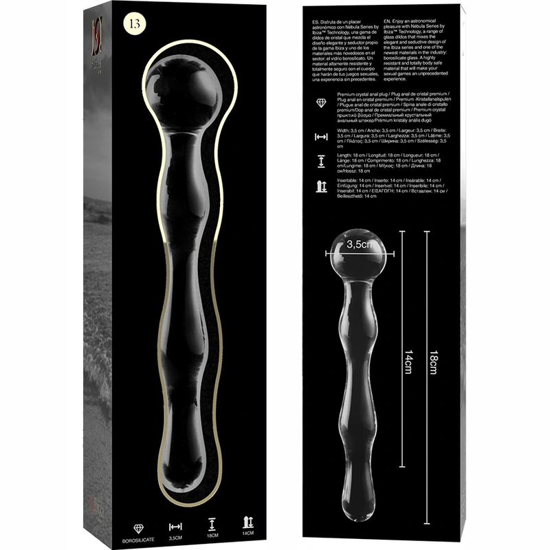 Nebula series by ibiza - model 13 dildo borosilicate glass clear 18 cm -o- 3.5 cm 5