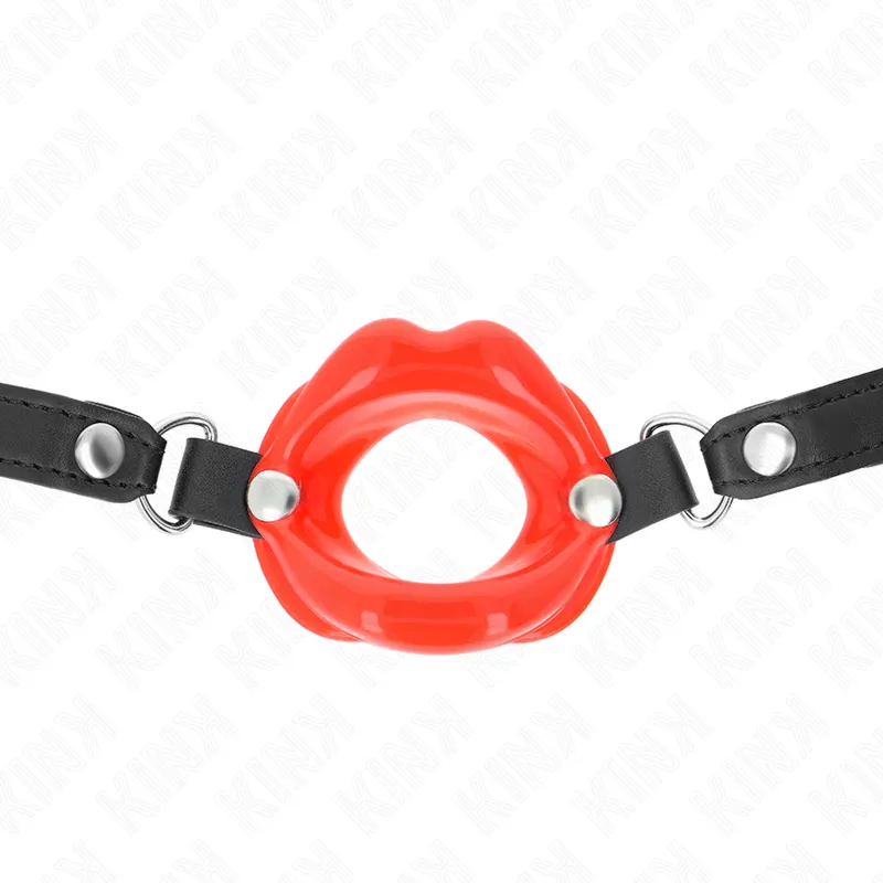 Kink - Lip 8 Cm Gag With Red Leatherette Strap 63 X 2 Cm Adjustable 39-58 Cm