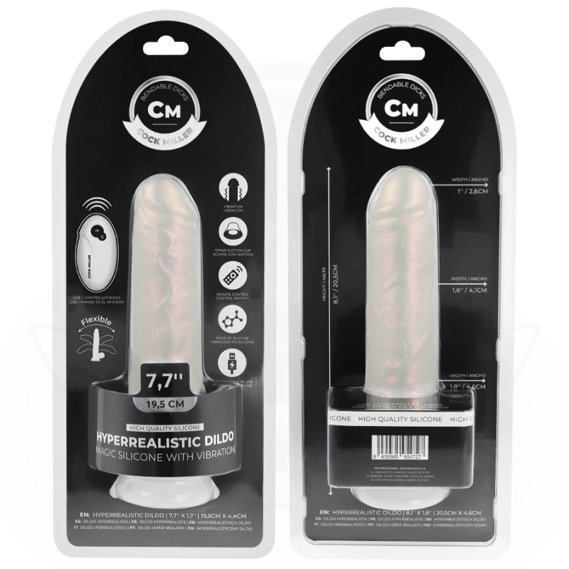 Cock miller - dildo with suction cup, lights and vibration with remote control white 20.5 cm 7