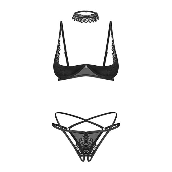 Obsessive - Donarella 3-Piece Crotchless Set Black Xl/2xl