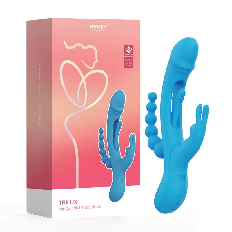 Honeyplaybox - Trilux Kinky Finger Rabbit Vibrator With Anal Beads Blue