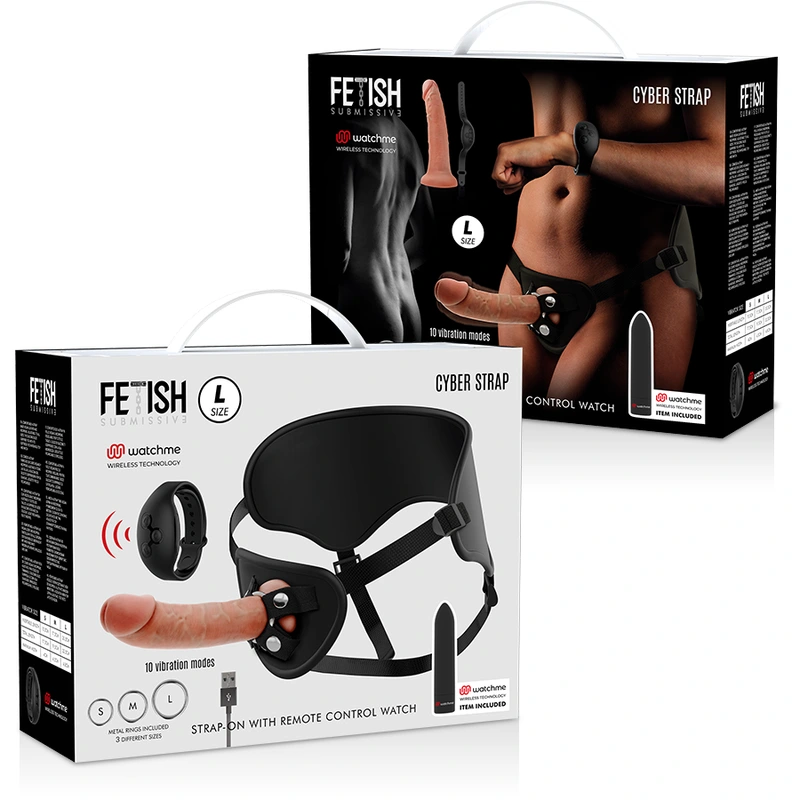 Fetish submissive cyber strap - harness with dildo and bullet remote control watchme l technology 14