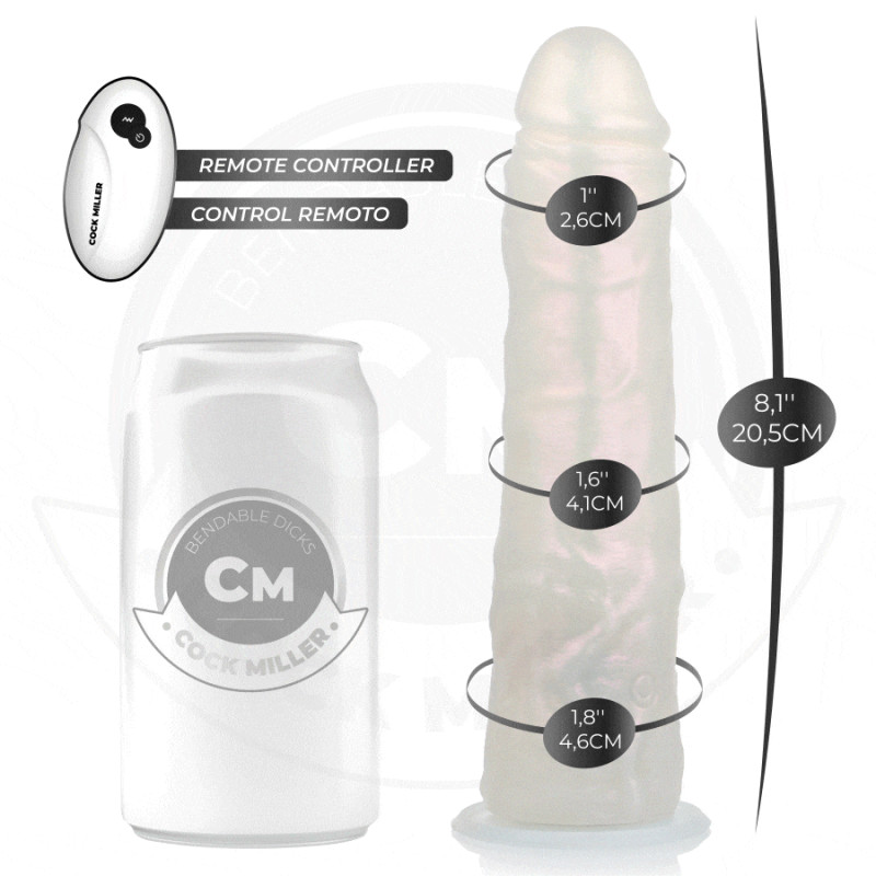 Cock miller - dildo with suction cup, lights and vibration with remote control white 20.5 cm 1