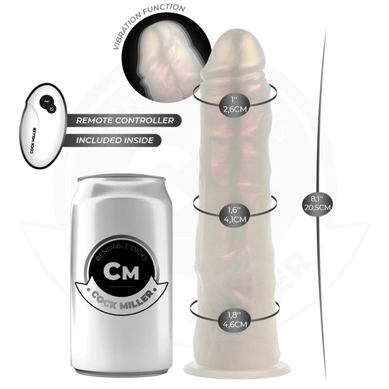 Cock miller - dildo with suction cup, lights and vibration with remote control white 20.5 cm 2
