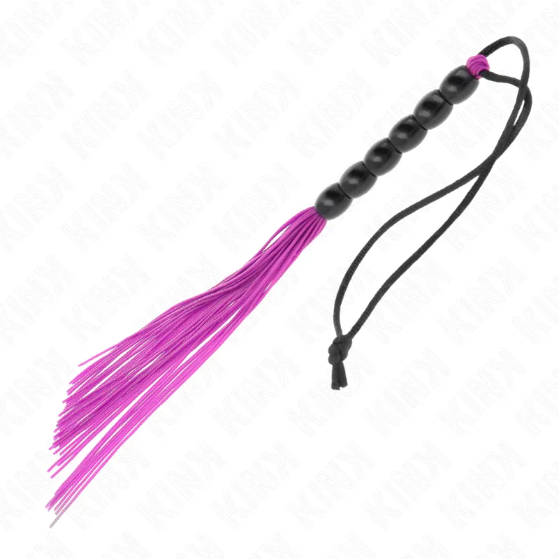 Kink - Mini Silicone Whip With 6 Purple Beads 26 Cm