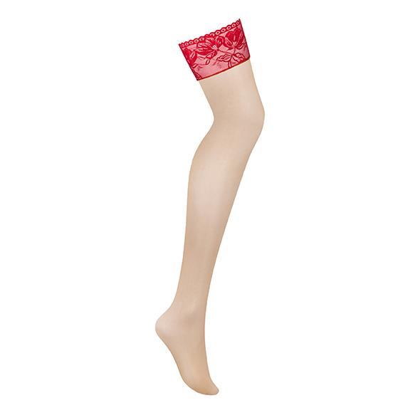 Obsessive - Garter Stockings With Lace Red Xs/S