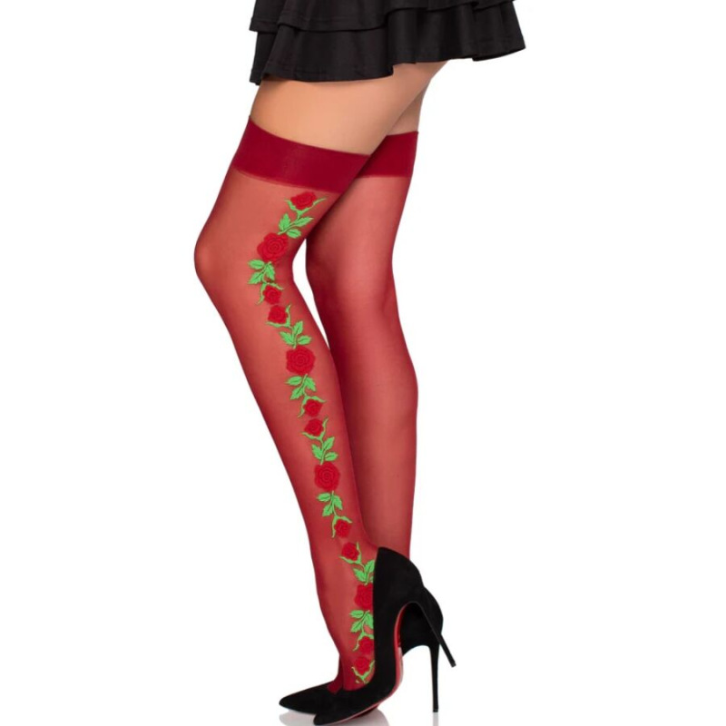 Leg avenue - 1957 garter belt stockings with red flowers - one size 1