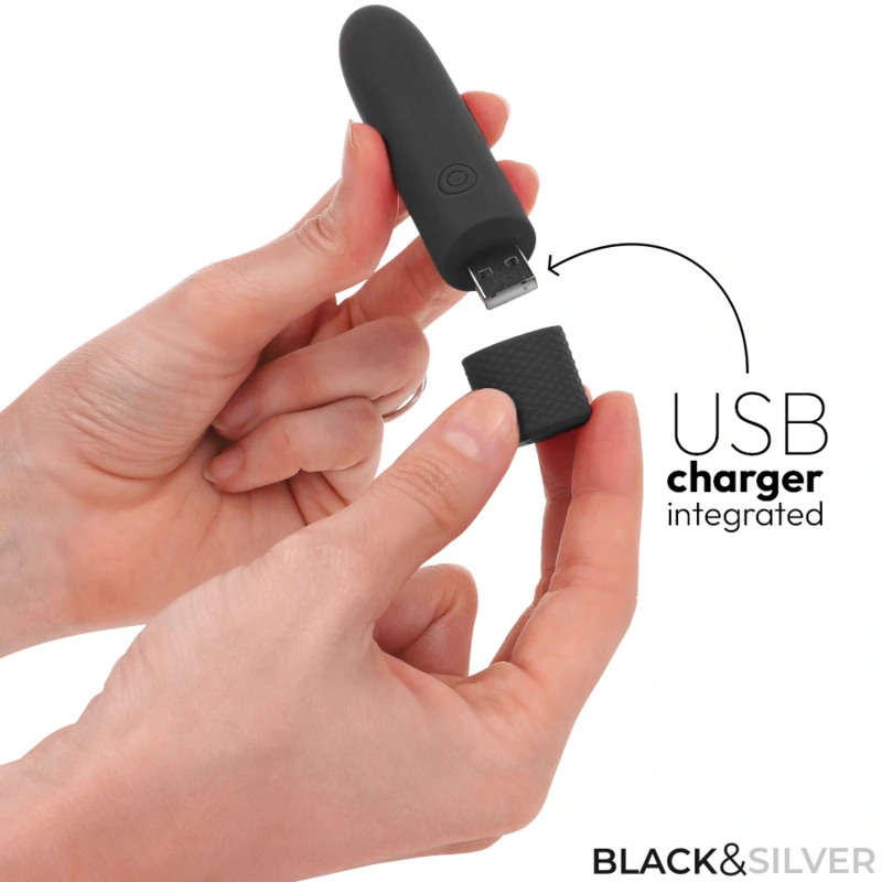 Black & silver - geri usb rechargeable vibrating bullet 8 vibrations black 10 x 2.2 cm 3