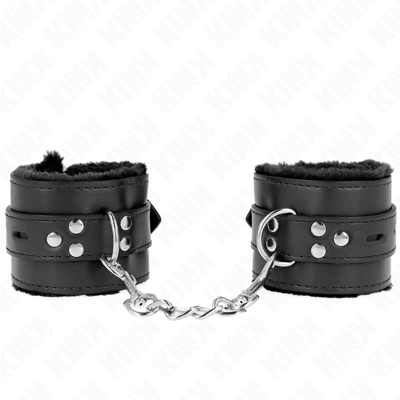 Kink - fur lined wrist restraints with square holes black and black belt adjustable 17-29 cm x 6 cm 3