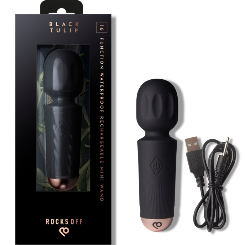 Rocks-off - mini rechargeable wand 16 functions black tulip 1