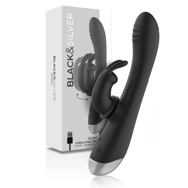 Black&Silver - Dj. Adam Rabbit Silicone Rechargeable Black Stimulator