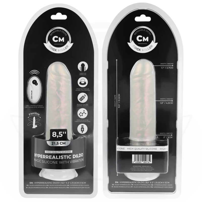 Cock miller - dildo with suction cup, lights and vibration with remote control white 21.5 cm 8