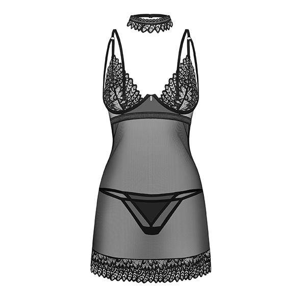 Obsessive - Donarella Chemise & Thong Black Xl/2xl 8