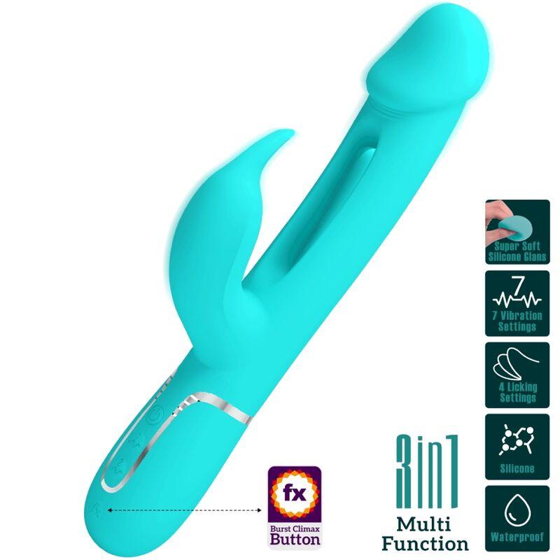 Pretty Love - Kampas Rabbit 3 In 1 Multifunction Vibrator With Tongue Aqua Green 9