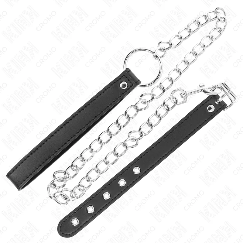 Kink - leather penis ring 21.5 x 2 cm with 60 cm metal chain and leather strap