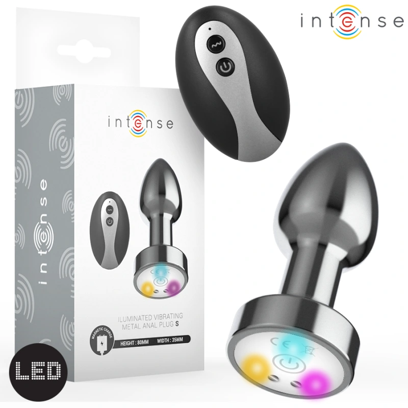 Intense - vibrating metal anal plug with led lights and remote control - size s