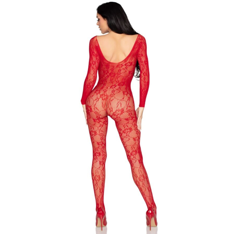 Leg avenue - 89366 lace lingerie bodystocking red - one size 2