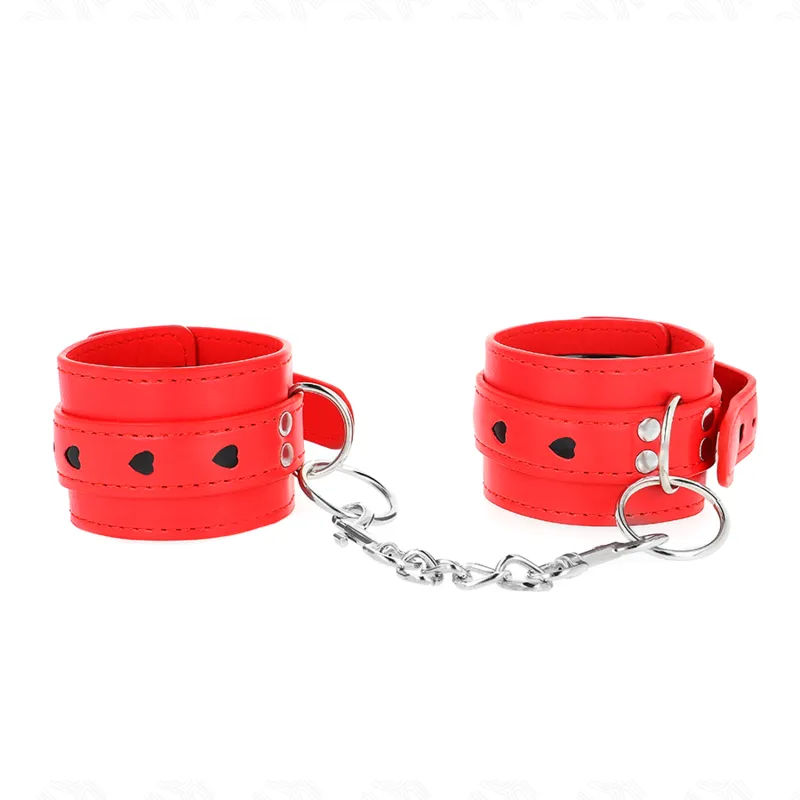 Kink - Red Wrist Restraints With Black Heart Inlay Adjustable 21-28 Cm X 5.5 Cm