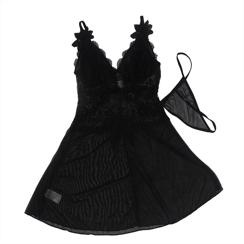 Subblime - Babydoll Tulle Fabric With Lace And Flower Detail Black L/Xl