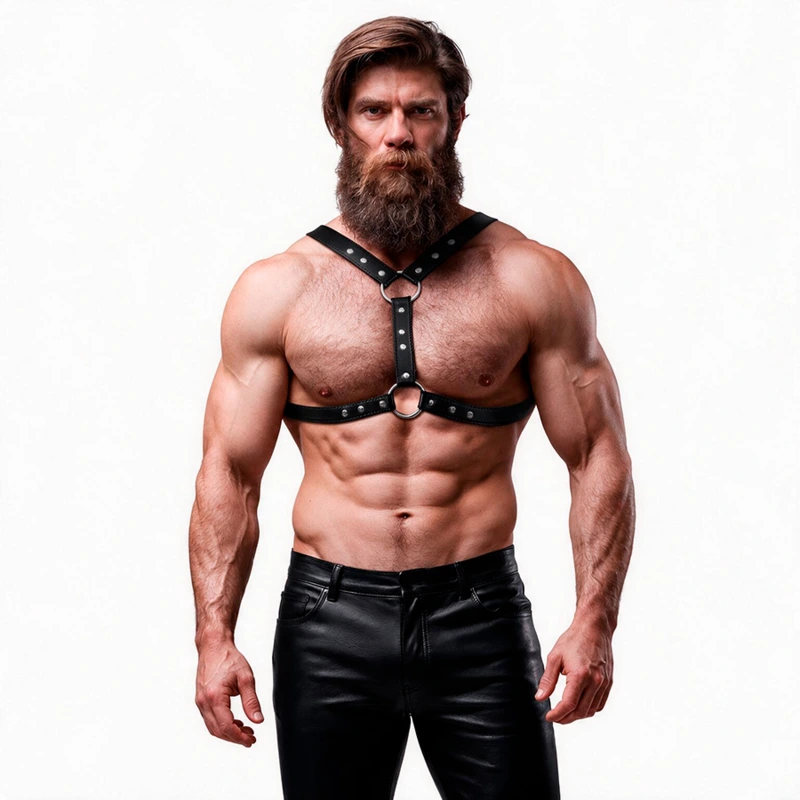 Fetish submissive attitude - eco-leather chest harness with double support and studs for men