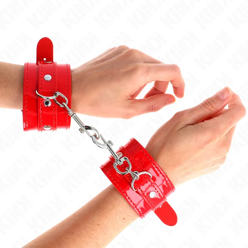 Kink - Shiny Hand Cuffs Red Adjustable 23-33 Cm