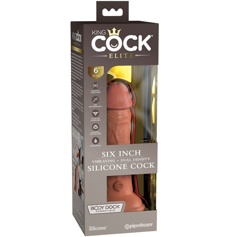 King cock - elite realistic dildo vibrating & silicone 15.2 cm caramel 5