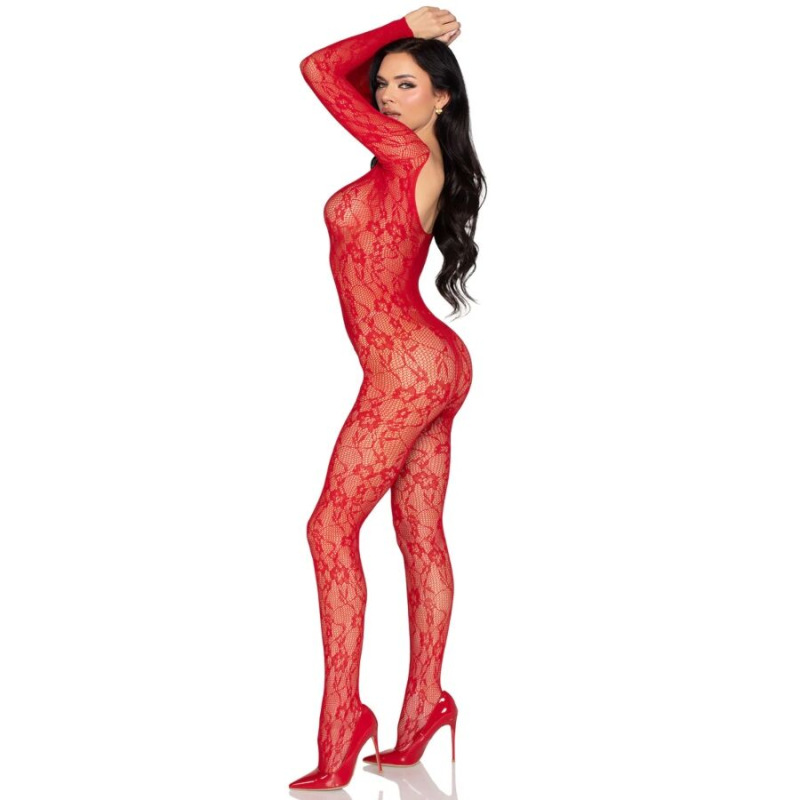 Leg avenue - 89366 lace lingerie bodystocking red - one size 3