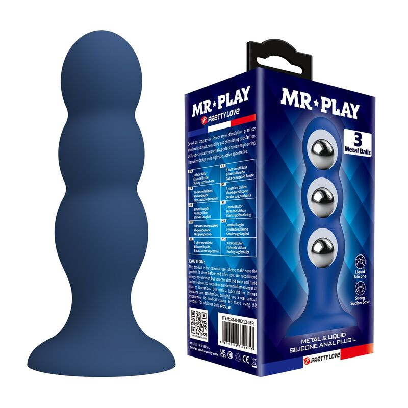 Mr play - anal plug with metal balls and suction cup blue