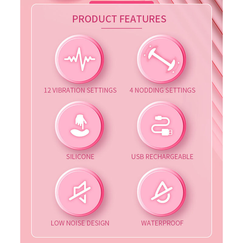 Pretty love - duden rechargeable silicone vibrator 12 vibration modes and 3 rocking modes pink 14