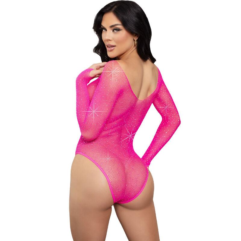 Leg Avenue - Crystalized Long Sleeve Bodysuit Fuchsia