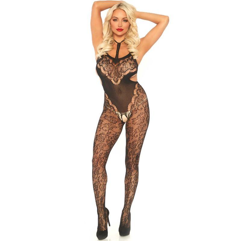 Leg Avenue Lace Bodystocking With Cut Out One Size