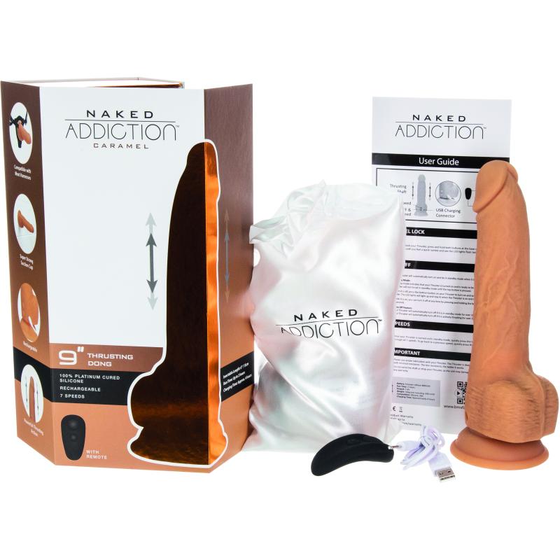 Naked Addiction - 9 Inch Thrusting Dong With Remote Caramel 6